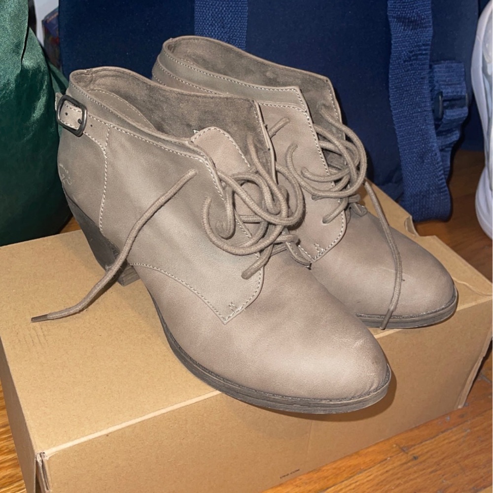 Beige tan ankle heeled boots